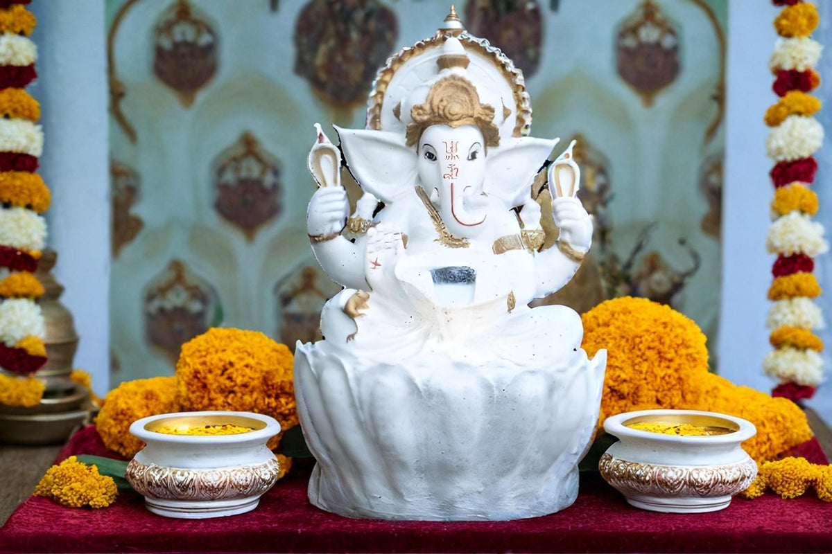 56cm Sitting Ganesh Fountain with LED Light - Tranquil Hindu Water Feature Decor - KRIDHA DECOR