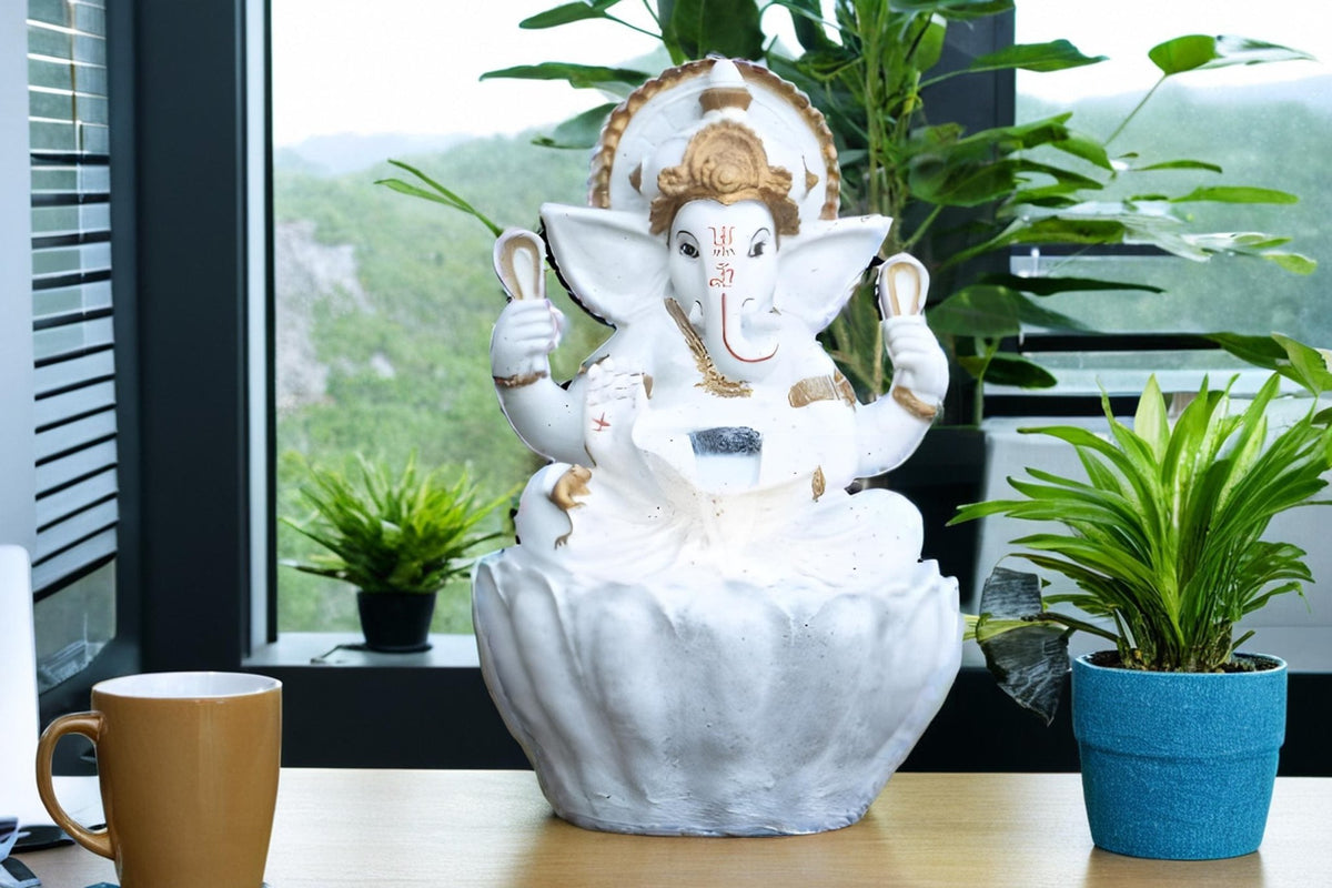 56cm Sitting Ganesh Fountain with LED Light - Tranquil Hindu Water Feature Decor - KRIDHA DECOR