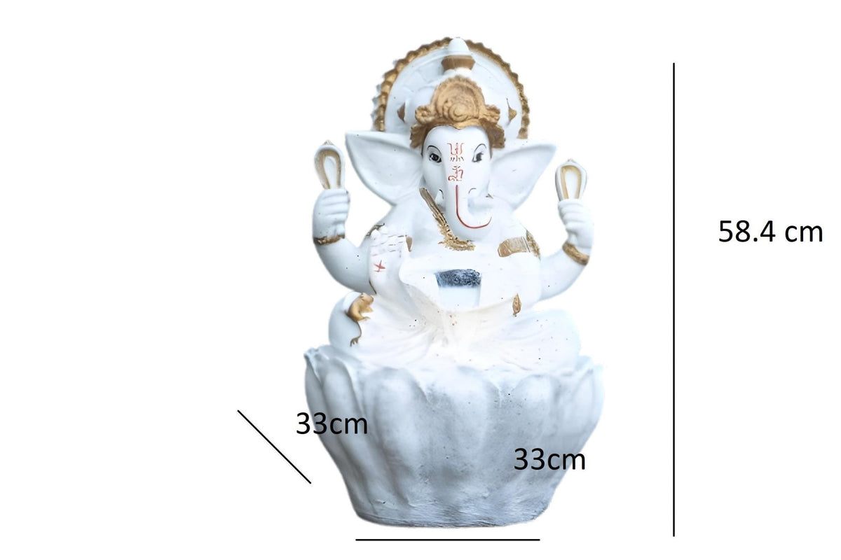 56cm Sitting Ganesh Fountain with LED Light - Tranquil Hindu Water Feature Decor - KRIDHA DECOR