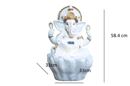 56cm Sitting Ganesh Fountain with LED Light - Tranquil Hindu Water Feature Decor - KRIDHA DECOR