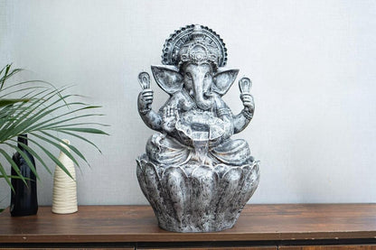 56cm Sitting Ganesh Fountain with LED Light - Tranquil Hindu Water Feature Decor - KRIDHA DECOR