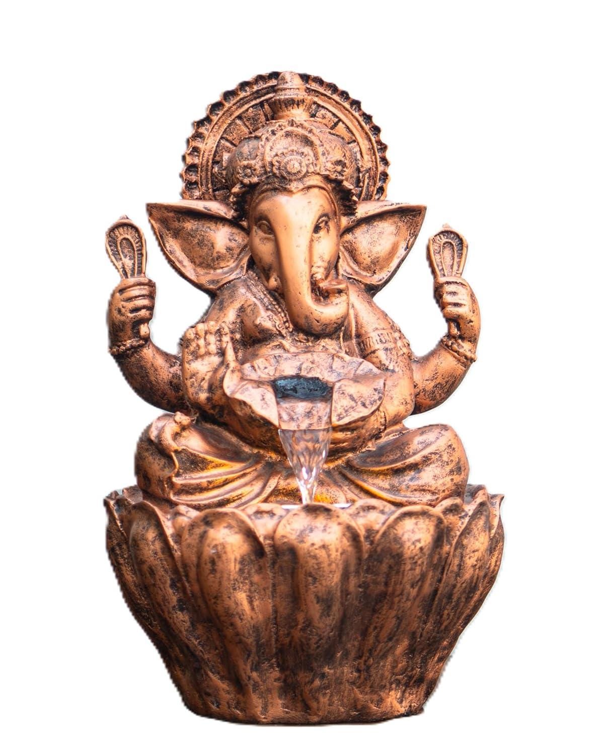 56cm Sitting Ganesh Fountain with LED Light - Tranquil Hindu Water Feature Decor - KRIDHA DECOR