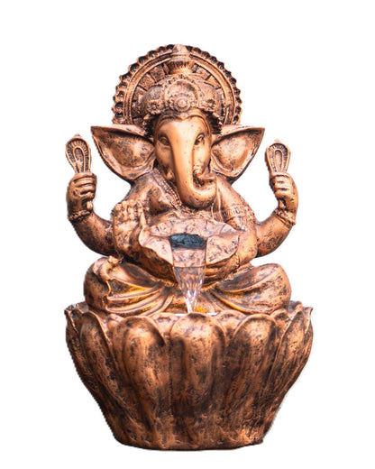 56cm Sitting Ganesh Fountain with LED Light - Tranquil Hindu Water Feature Decor - KRIDHA DECOR