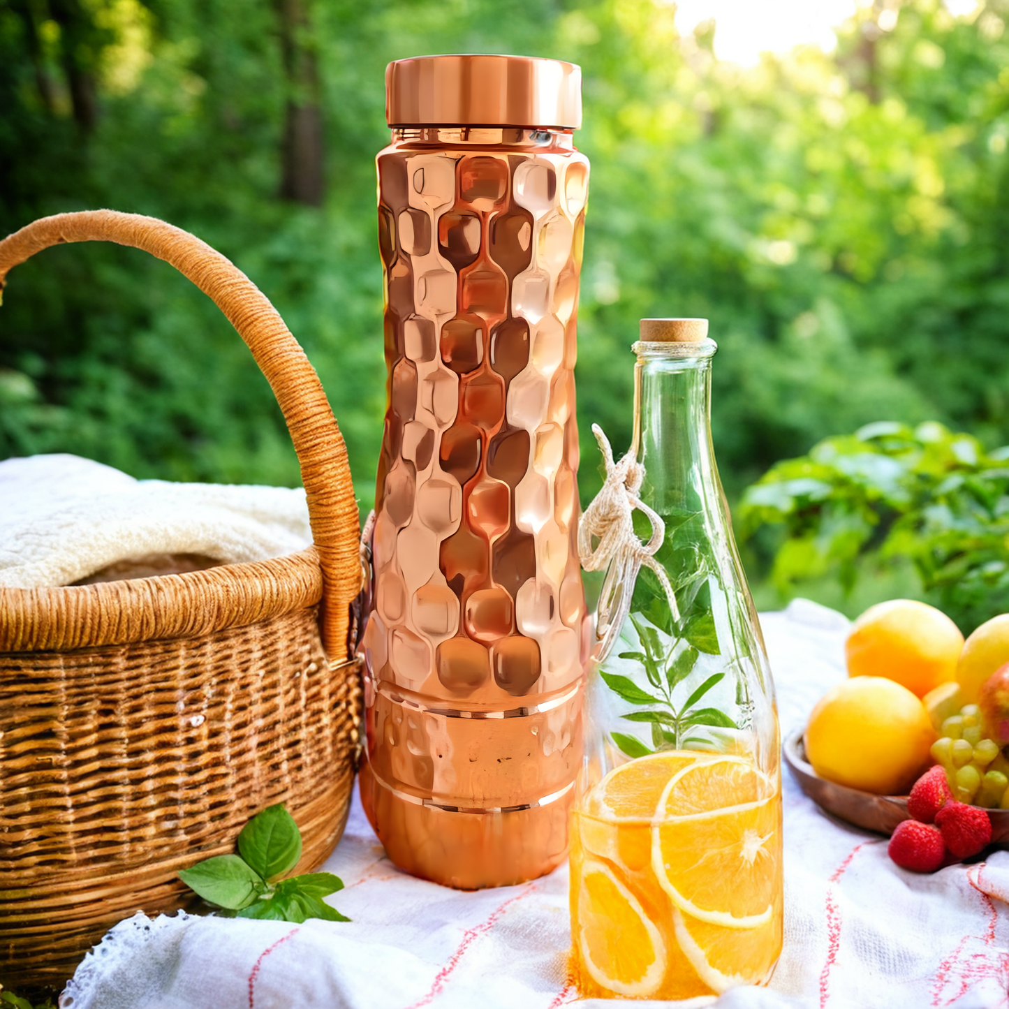 Pure Copper Water Bottle 750ML | Honeycomb Shine Design | BPA-Free Eco Friendly