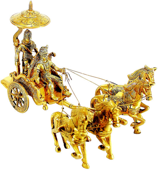 Krishna Arjuna Rath Chariot with 4 Horses Brass Showpiece