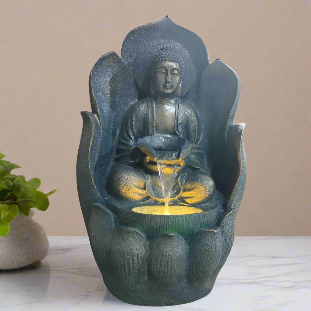 Leaf Buddha Poly Resin in built Led Light Outdoor Indoor Fountain Home Decor Garden Decor ( LxWxH- 82x40x40 cm )