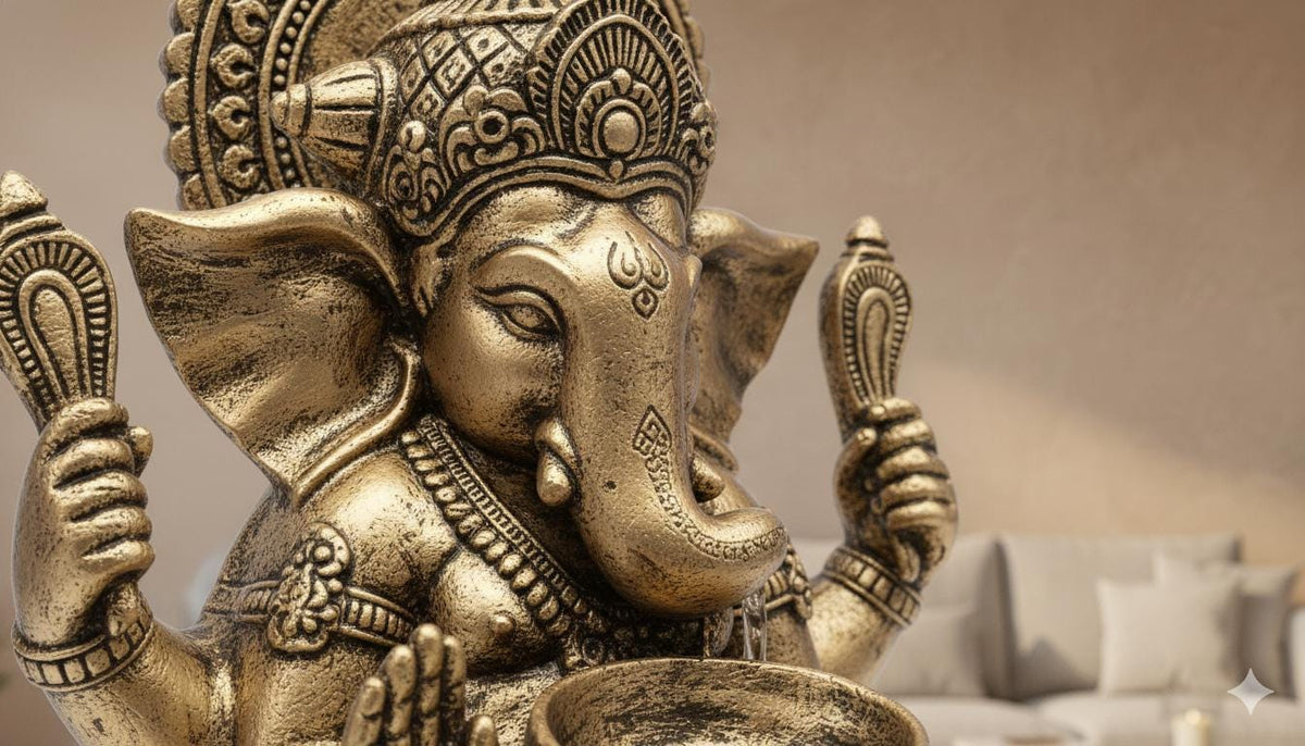 90cm Sitting Ganesh Fountain with LED Light - Tranquil Hindu Water Feature Decor - KRIDHA DECOR