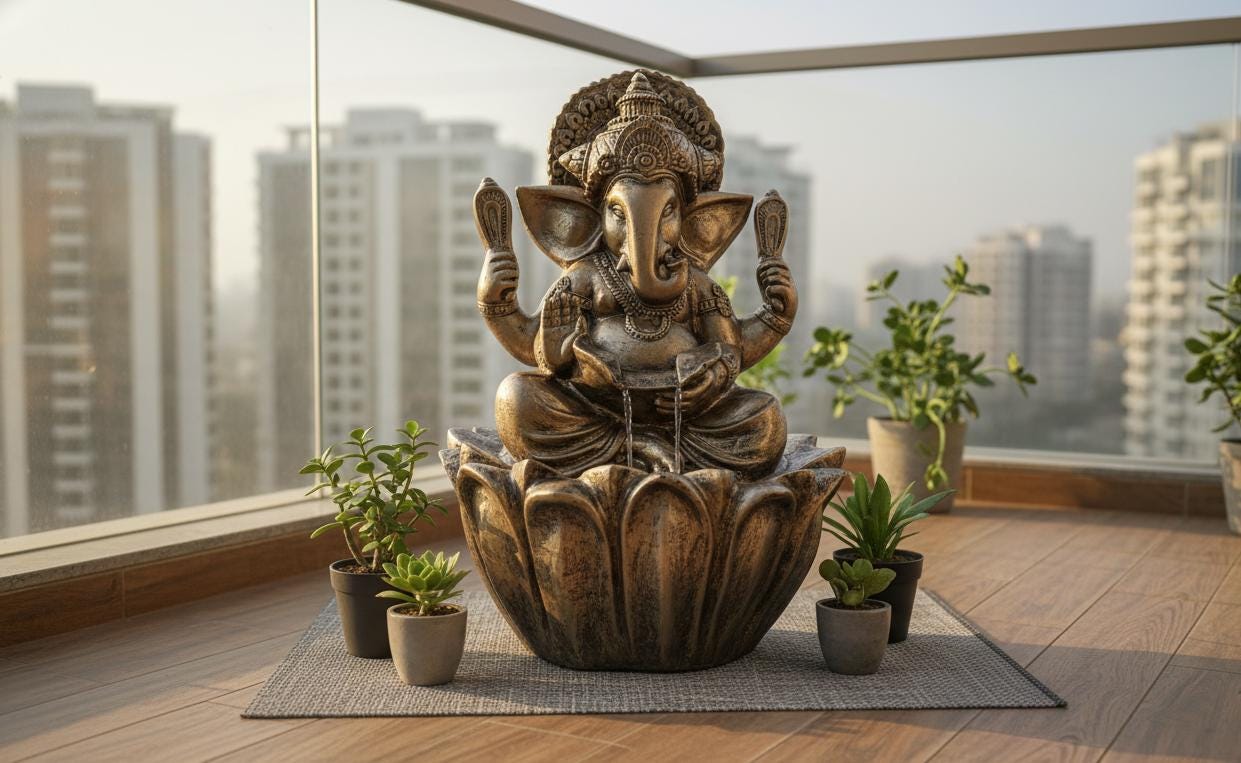 90cm Sitting Ganesh Fountain with LED Light - Tranquil Hindu Water Feature Decor - KRIDHA DECOR
