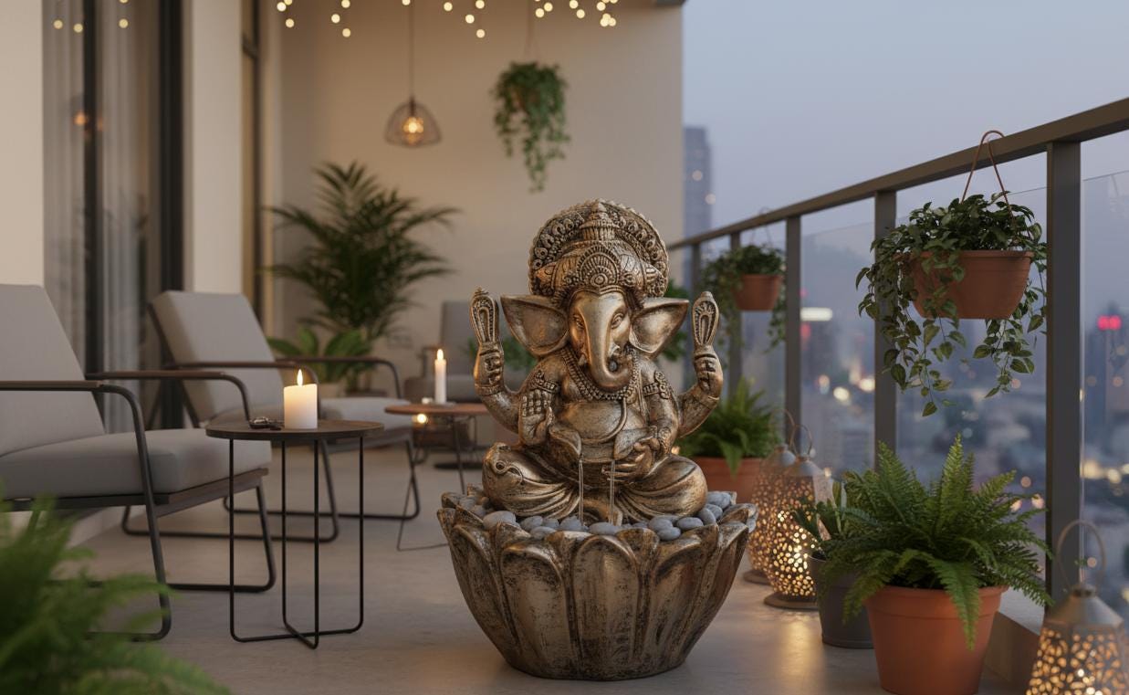 90cm Sitting Ganesh Fountain with LED Light - Tranquil Hindu Water Feature Decor - KRIDHA DECOR