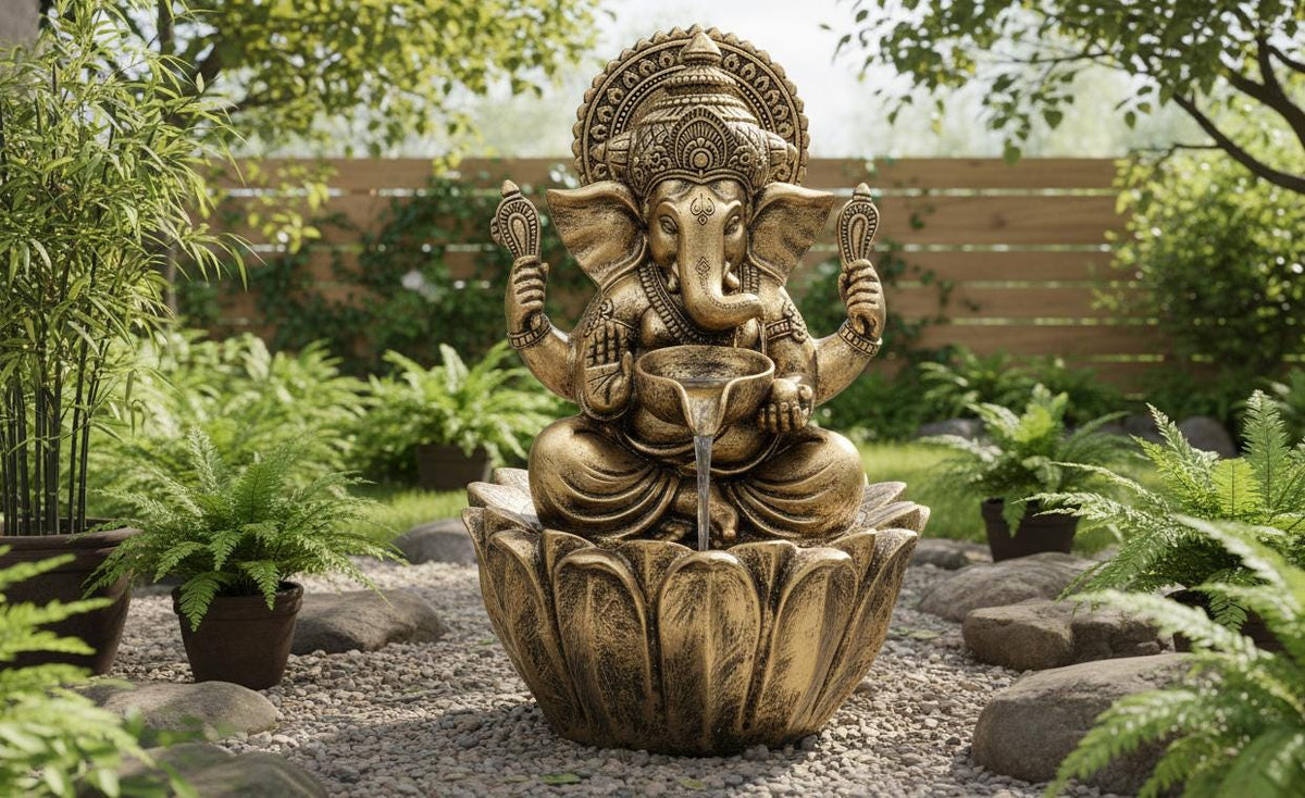 90cm Sitting Ganesh Fountain with LED Light - Tranquil Hindu Water Feature Decor - KRIDHA DECOR