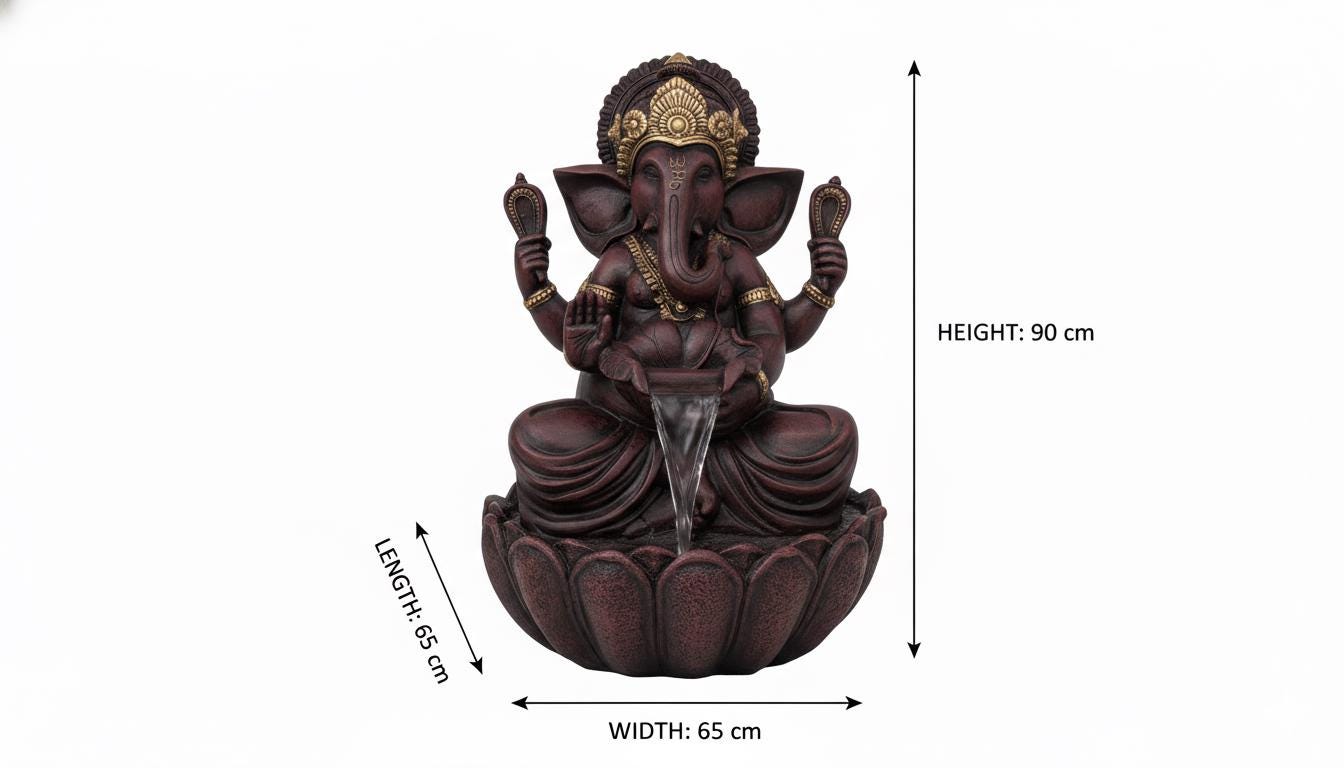 90cm Sitting Ganesh Fountain with LED Light - Tranquil Hindu Water Feature Decor - KRIDHA DECOR