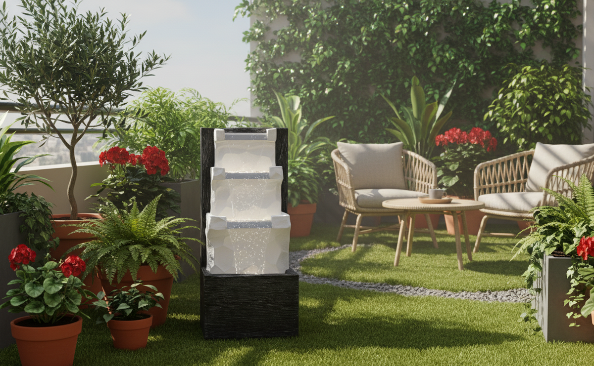 Tiered Waterfall Fountain with LED: Indoor/Outdoor Garden Patio Decor