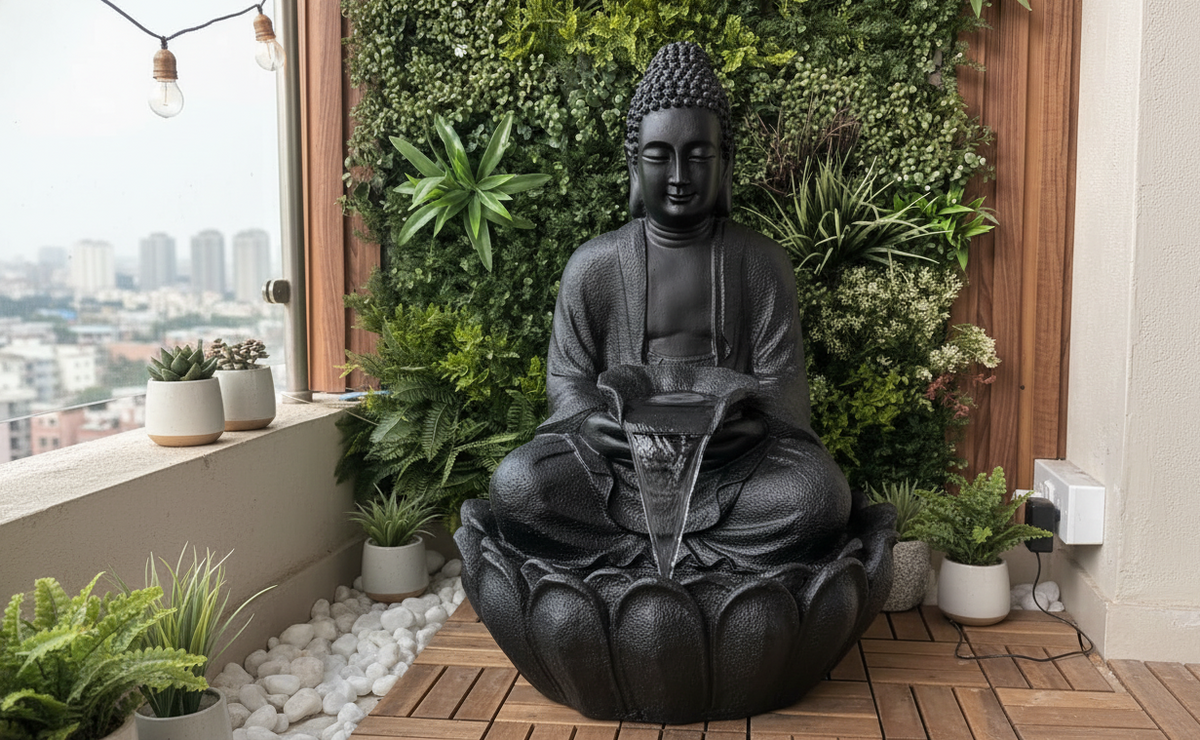 Large Buddha Fountain | Zen Waterfall Fountain | Indoor Outdoor Decor (65x65x90cm)