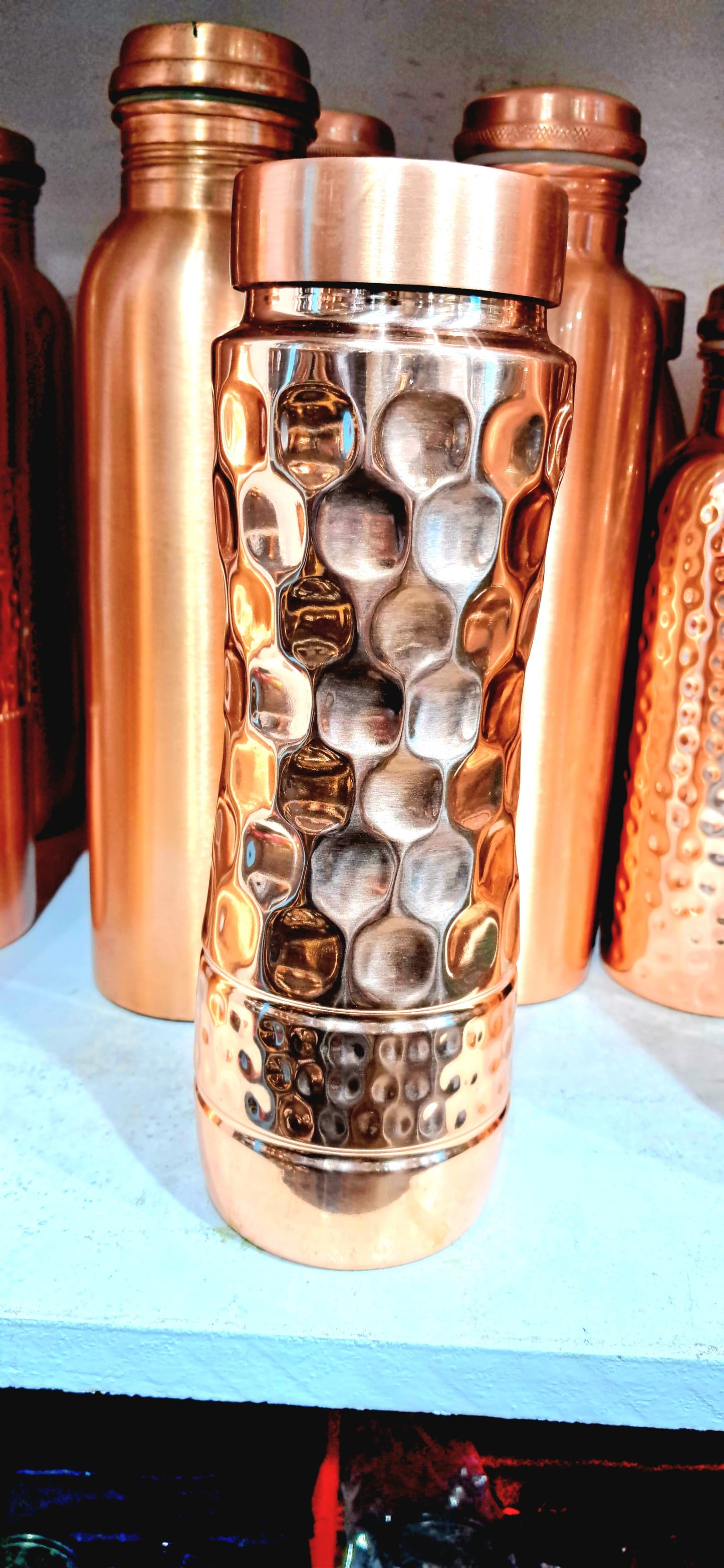 Pure Copper Water Bottle 750ML | Honeycomb Shine Design | BPA-Free Eco Friendly