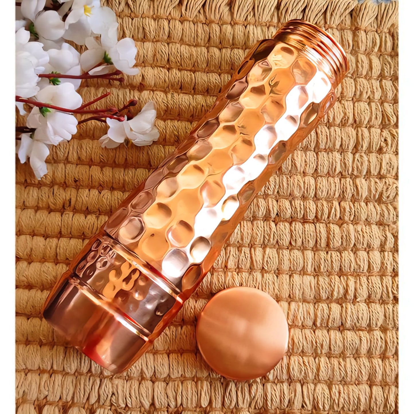 Pure Copper Water Bottle 750ML | Honeycomb Shine Design | BPA-Free Eco Friendly