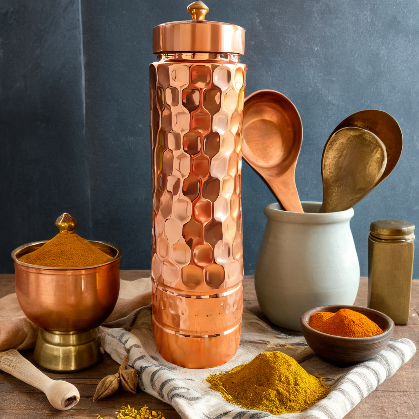 Pure Copper Water Bottle 750ML | Honeycomb Shine Design | BPA-Free Eco Friendly