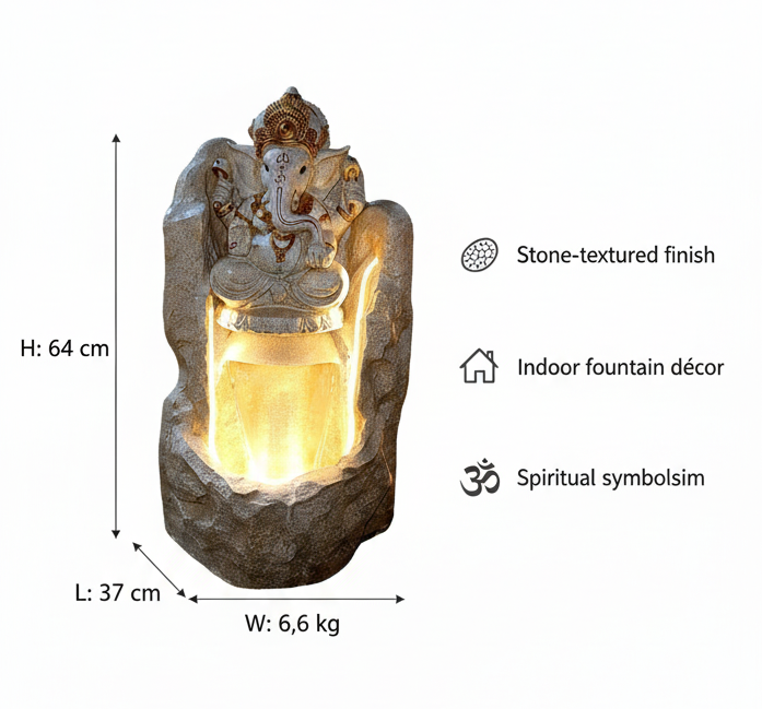 Ganesh Waterfall Fountain: LED Spiritual Garden Decor (2.5ft)