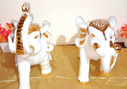 White and Gold Elephant Pair Figurine