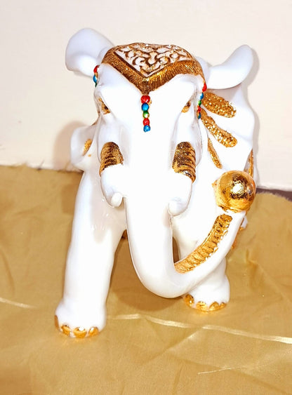 White and Gold Elephant Pair Figurine