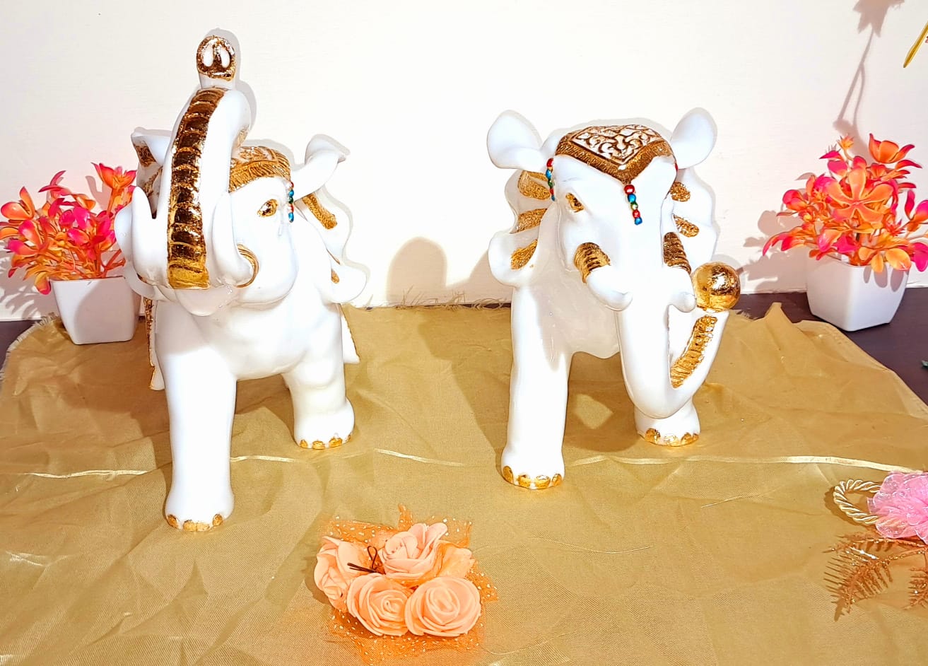 White and Gold Elephant Pair Figurine