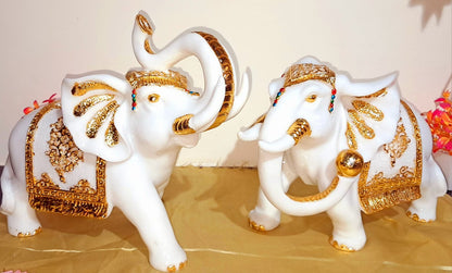 White and Gold Elephant Pair Figurine