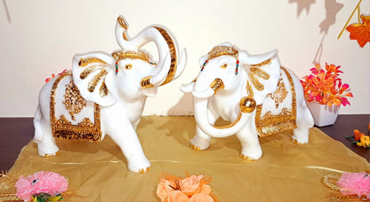 White and Gold Elephant Pair Figurine