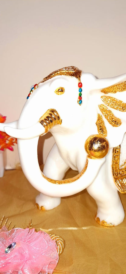 White and Gold Elephant Pair Figurine