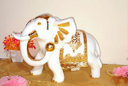 White and Gold Elephant Pair Figurine