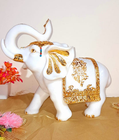 White and Gold Elephant Pair Figurine