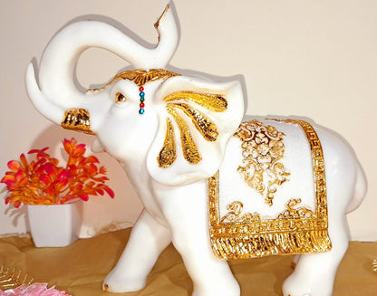 White and Gold Elephant Pair Figurine