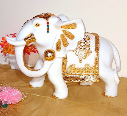 White and Gold Elephant Pair Figurine