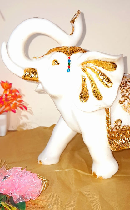 White and Gold Elephant Pair Figurine