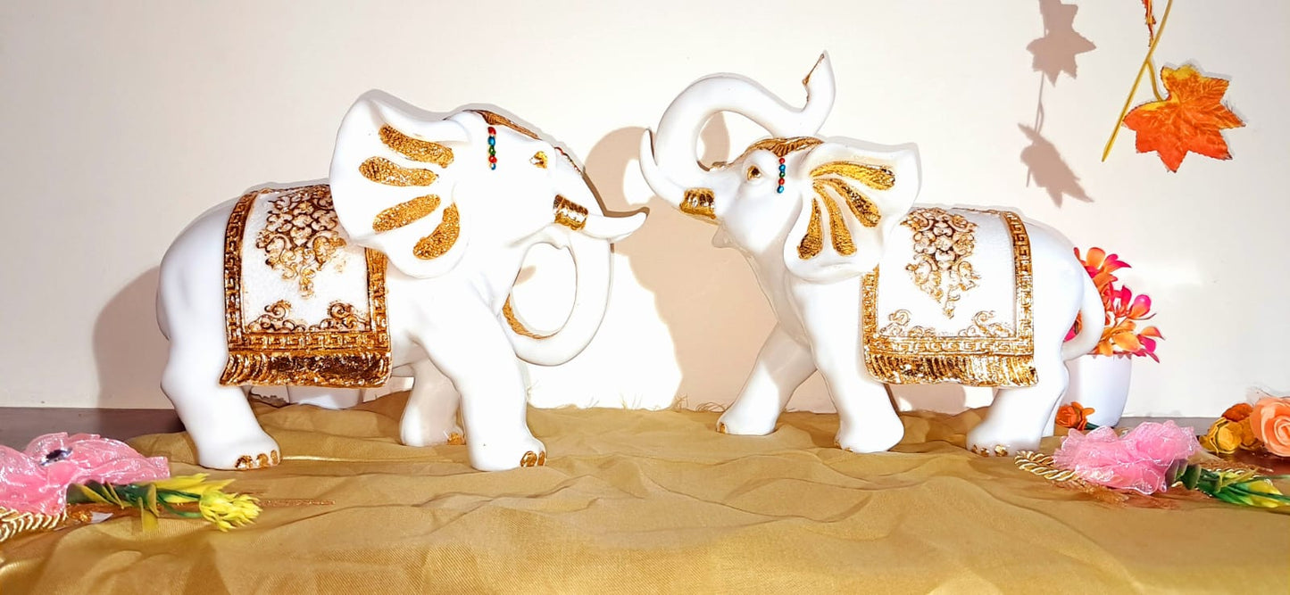 White and Gold Elephant Pair Figurine