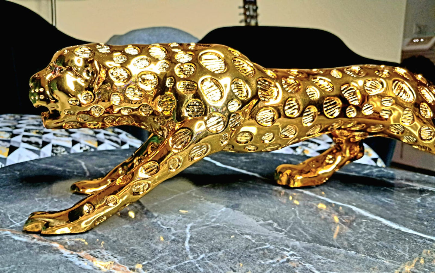 Golden Resin Panther LXWXH:60x20x17 cm