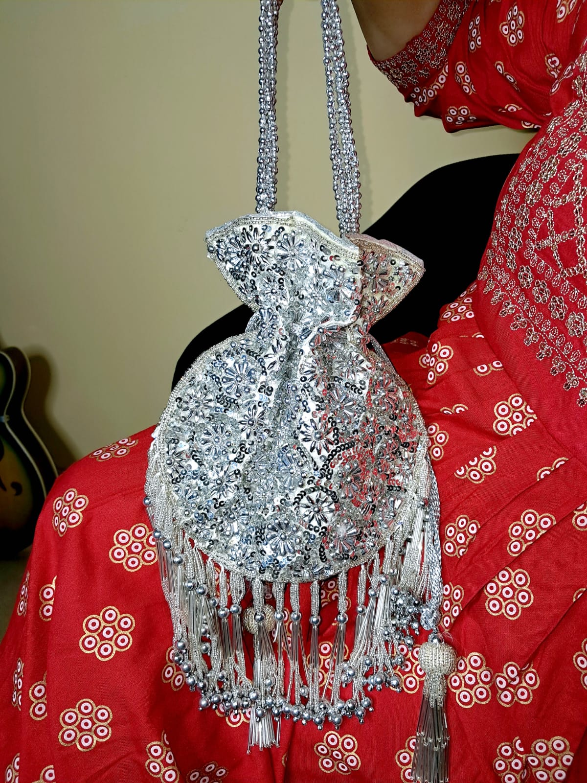 Elegant Silver Sequence Potli Bags - Perfect for Weddings and Special Occasions Gift for Her Wedding Batwa Potli Bag Zari Purse Wedding Gift