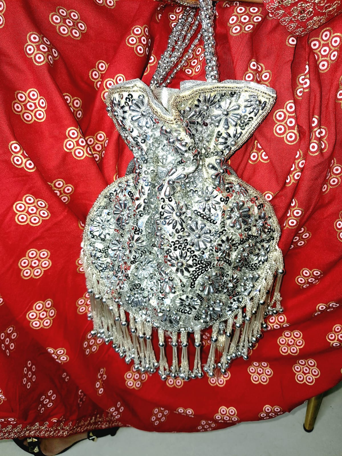 Elegant Silver Sequence Potli Bags - Perfect for Weddings and Special Occasions Gift for Her Wedding Batwa Potli Bag Zari Purse Wedding Gift