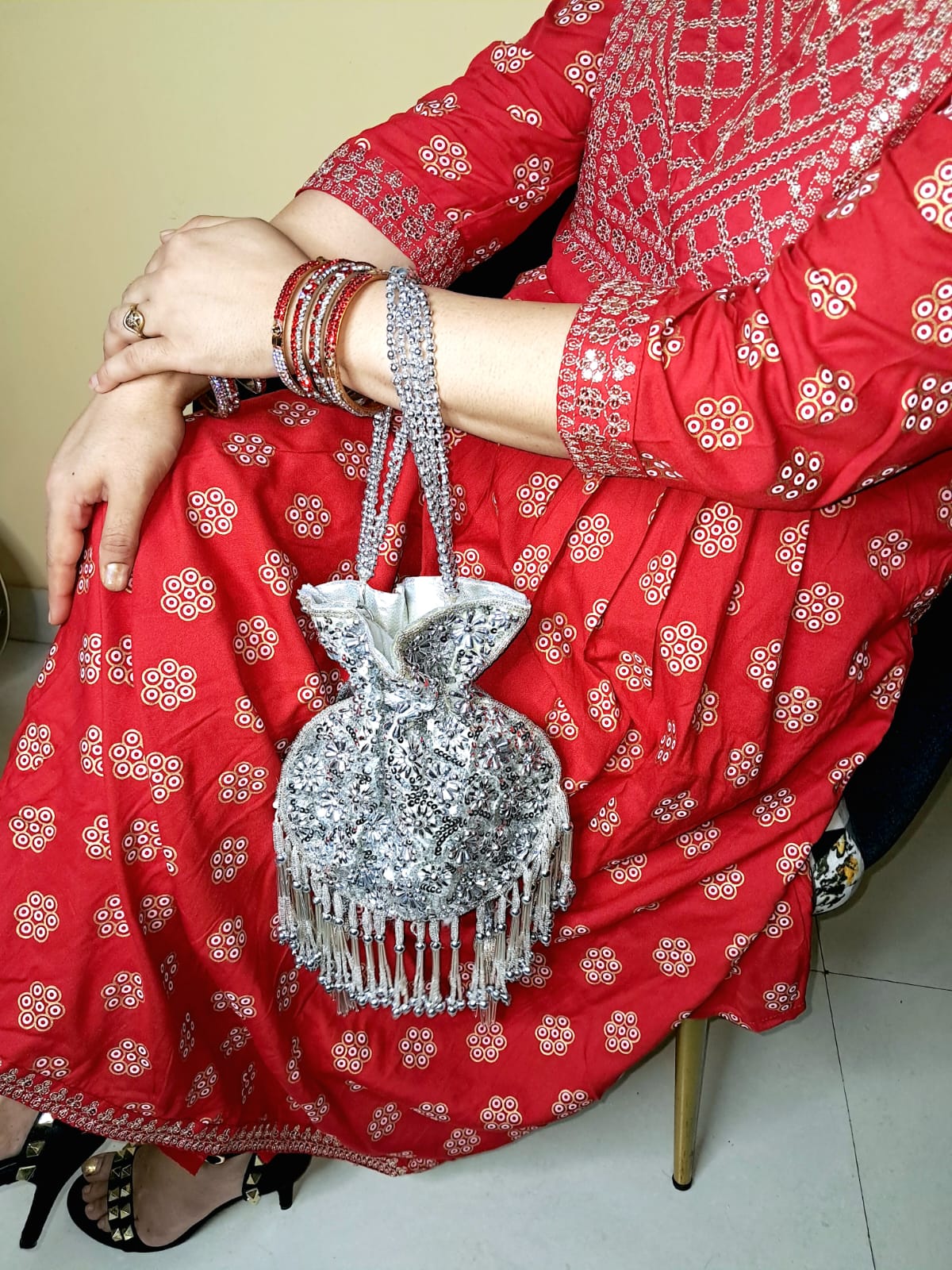 Elegant Silver Sequence Potli Bags - Perfect for Weddings and Special Occasions Gift for Her Wedding Batwa Potli Bag Zari Purse Wedding Gift