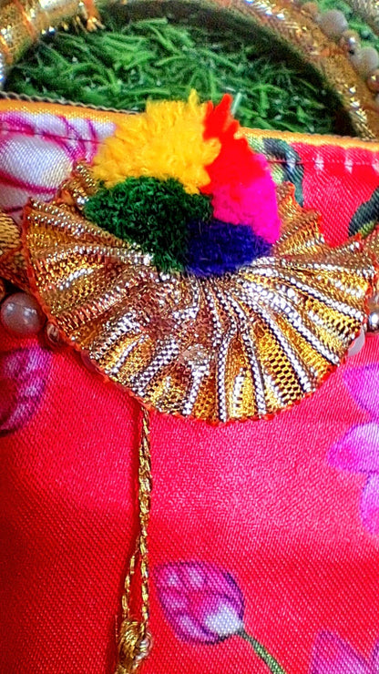 Handcrafted Radha Krishna Pooja or Wedding Return Bag | Ethnic Gift for Wedding Ceremonies & Festivals