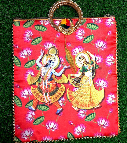 Handcrafted Radha Krishna Pooja or Wedding Return Bag | Ethnic Gift for Wedding Ceremonies & Festivals