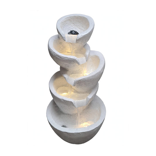 5 tier garden waterfall fountain with LED lights, white, on white background