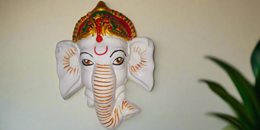 Terracotta clay hanging ganesha head in white colour 