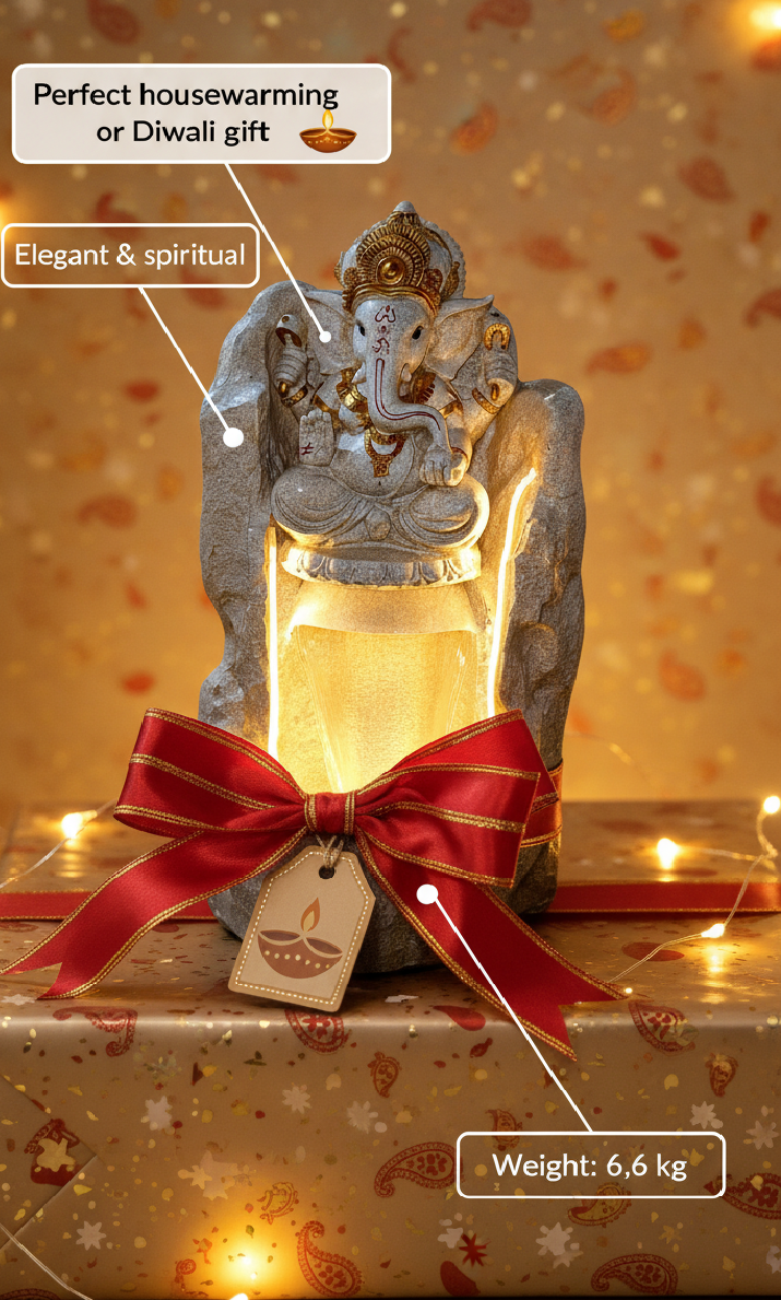 Ganesh Waterfall Fountain: LED Spiritual Garden Decor (2.5ft)