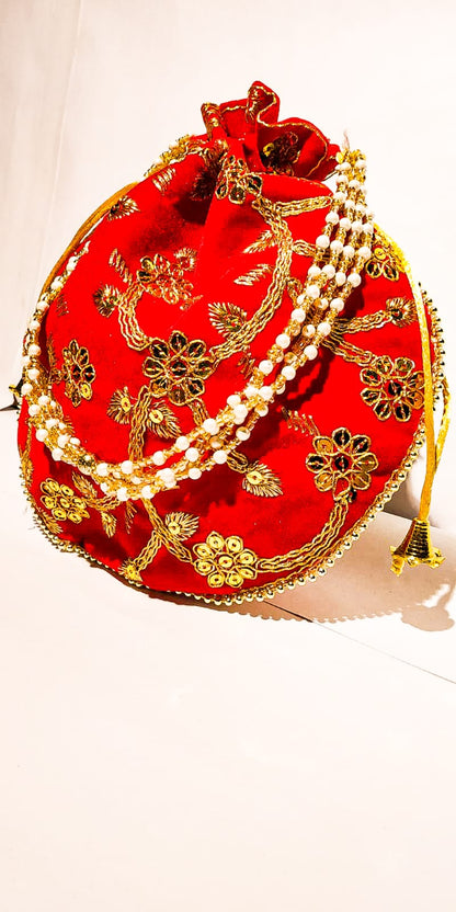 Potli bag Indian Embroidered Clutch Weddimg Anniversary Gift H*L (cm) : 23x24 )