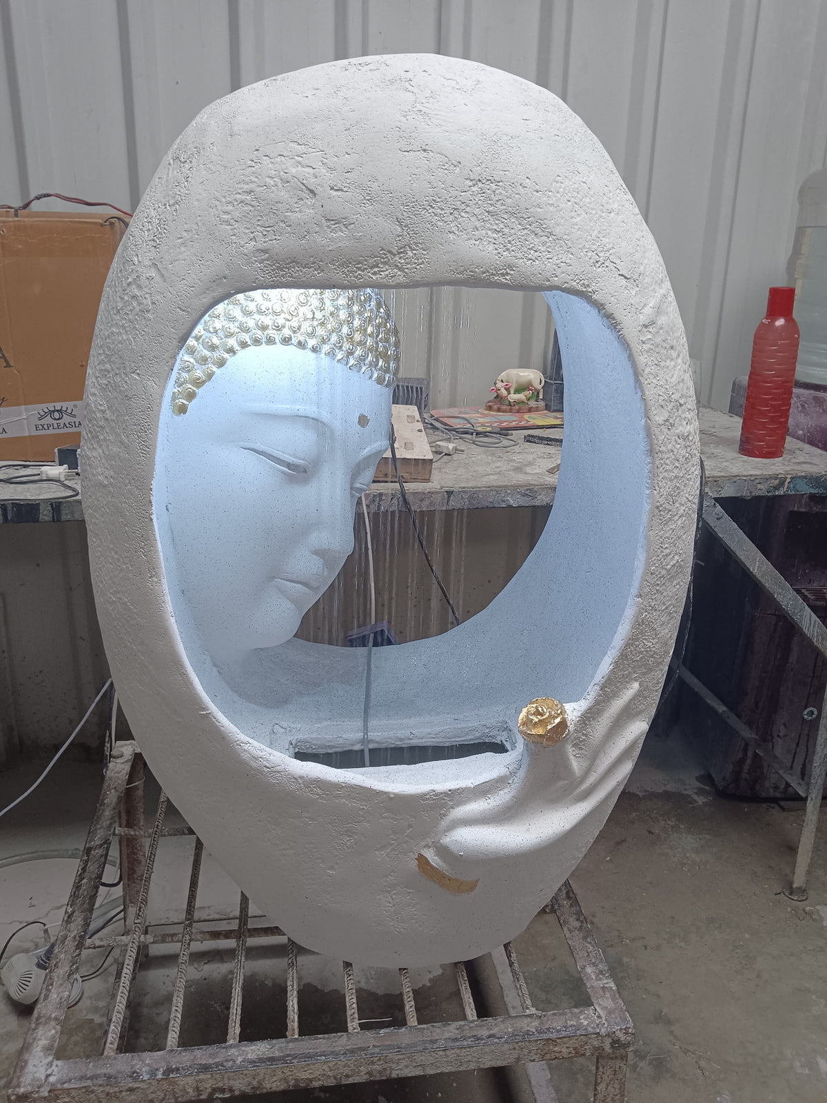 White resin indoor outdoor water fountain, view 6