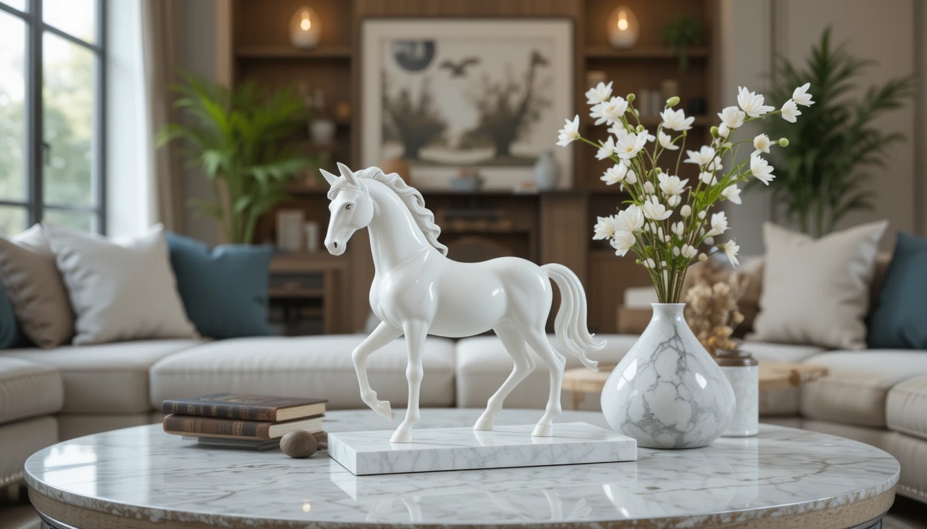 kridha decor marble dust horse figurine in white colour