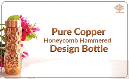 Pure Copper Water Bottle 750ML | Honeycomb Shine Design | BPA-Free Eco Friendly