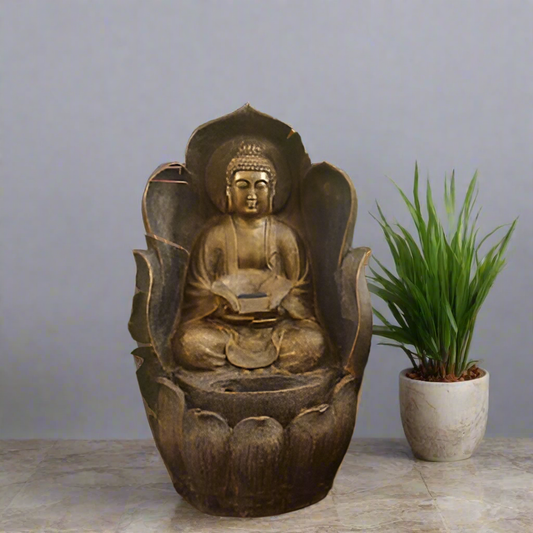 Leaf Buddha Poly Resin in built Led Light Outdoor Indoor Fountain Home Decor Garden Decor ( LxWxH- 82x40x40 cm )