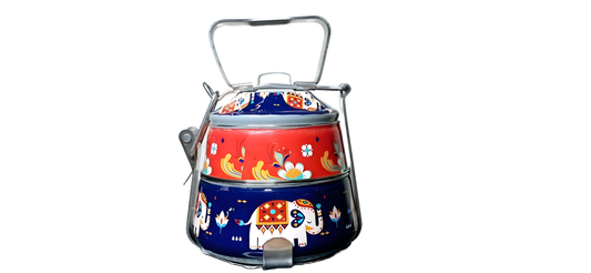 Hand-Painted Indian Tiffin Lunchbox: 2-Tier Stainless Steel Bento Box
