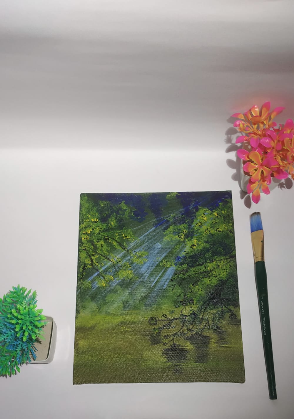 Canvas Art Painting with Water Reflection wall art nature landscape acrylic painting , Small canvas, mini canvas, floral ,handmade tiny art - KRIDHA DECOR