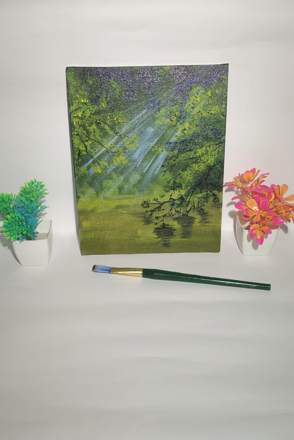 Canvas Art Painting with Water Reflection wall art nature landscape acrylic painting , Small canvas, mini canvas, floral ,handmade tiny art - KRIDHA DECOR